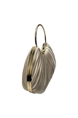 Pleated Satin Evening Bag with Gold Ring Handle