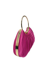 Pleated Satin Evening Bag with Gold Ring Handle