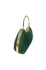 Pleated Satin Evening Bag with Gold Ring Handle