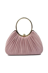 Pleated Satin Evening Bag with Gold Ring Handle