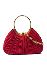 Pleated Satin Evening Bag with Gold Ring Handle