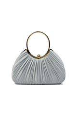 Pleated Satin Evening Bag & Fascinator Set Sliver