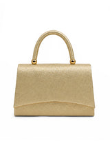 Women’s Metallic Textured Top Handle Occasion Bag with Chain Strap