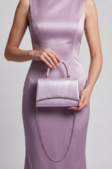 Women’s Metallic Textured Top Handle Occasion Bag with Chain Strap