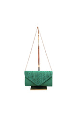 Embellished Envelope Clutch Bag with Gold Chain Strap