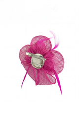 Small Sanity Flower Fascinator with Feather Trim – Dual Wear Brooch & Hair Clip