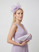 Textured Envelope Clutch Bag with Gold Chain & Feather Fascinator Lilac Set