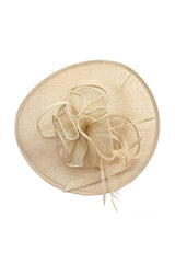 Elegant Wide Brim Sinamay Fascinator Hat with Feather & Floral Trim – Wedding Race Day Headpiece