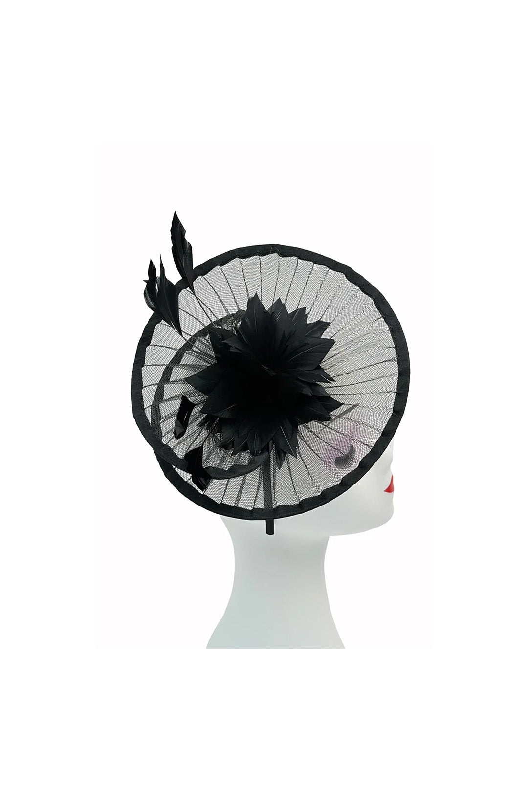 Classic Disc Fascinator with Feather Flower Detail Black