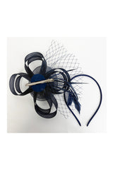 Looped Sinamay Bow Fascinator with Feather & Net Detail