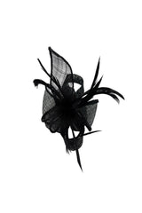 Small Sinamay Flower Fascinator with Feather Trim – Dual Wear Brooch & Hair Clip