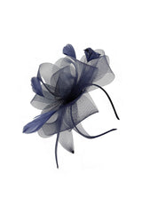Textured Clutch Bag and Mesh Elegant Mesh Bow Fascinator Navy Set