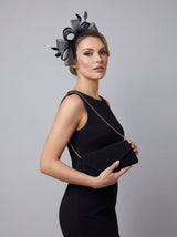 Satin Envelope Clutch Bag and Loop Fascinator Occasion Black