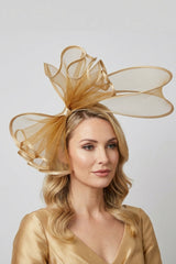 Large Mesh Loop Fascinator Headband with Structured Bow-Knot Design