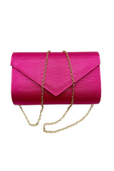 Textured Envelope Clutch Bag with Gold Chain Strap
