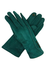 Women’s Touchscreen Faux Suede Gloves with Button Detail