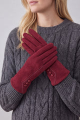 Women’s Touchscreen Faux Suede Gloves with Button Detail