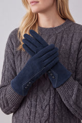 Women’s Touchscreen Faux Suede Gloves with Button Detail