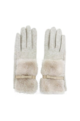 Women's Knitted Fingerless Gloves with Faux Fur Cuffs and Buttons