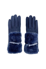Women's Knitted Fingerless Gloves with Faux Fur Cuffs and Buttons