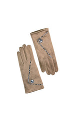 Women’s Faux Suede Animal Print Trim Button Gloves