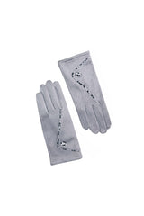 Women’s Faux Suede Animal Print Trim Button Gloves