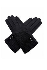 Women’s Faux Suede & Knitted Panel Button Detail Winter Gloves