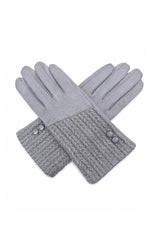 Women’s Faux Suede & Knitted Panel Button Detail Winter Gloves