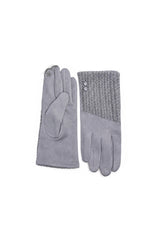 Women’s Faux Suede & Knitted Panel Button Detail Winter Gloves