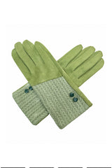 Women’s Faux Suede & Knitted Panel Button Detail Winter Gloves