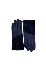 Women’s Faux Suede & Knitted Panel Button Detail Winter Gloves