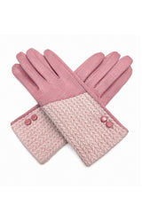 Women’s Faux Suede & Knitted Panel Button Detail Winter Gloves