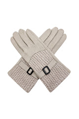 Women’s Faux Suede Textured Panel Buckle Detail Touchscreen Gloves