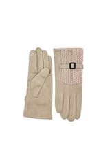 Women’s Faux Suede Textured Panel Buckle Detail Touchscreen Gloves