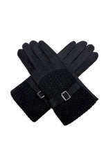 Women’s Faux Suede Textured Panel Buckle Detail Touchscreen Gloves