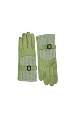 Women’s Faux Suede Textured Panel Buckle Detail Touchscreen Gloves