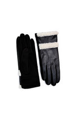 Women's Touchscreen Suede-Look Gloves with Double Faux Fur Trim