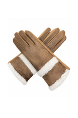 Women's Touchscreen Suede-Look Gloves with Double Faux Fur Trim