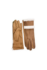 Women's Touchscreen Suede-Look Gloves with Double Faux Fur Trim
