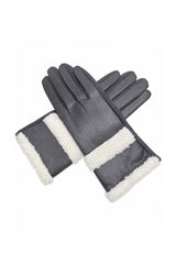 Women's Touchscreen Suede-Look Gloves with Double Faux Fur Trim