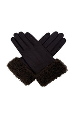 Women's Suede-Look Gloves with Teddy Faux Fur Cuffs