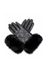 Women’s Faux Leather Diamond Stitch Faux Fur Cuff Glove