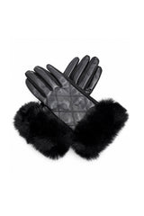Women’s Faux Leather Diamond Stitch Faux Fur Cuff Glove