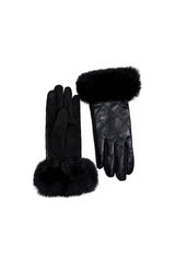 Women’s Faux Leather Diamond Stitch Faux Fur Cuff Glove