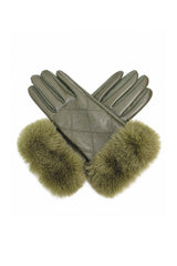 Women’s Faux Leather Diamond Stitch Faux Fur Cuff Glove