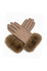 Women’s Faux Leather Diamond Stitch Faux Fur Cuff Glove