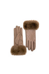 Women’s Faux Leather Diamond Stitch Faux Fur Cuff Glove
