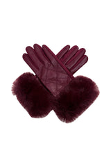 Women’s Faux Leather Diamond Stitch Faux Fur Cuff Glove