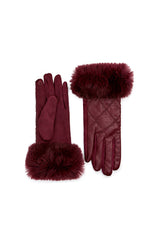 Women’s Faux Leather Diamond Stitch Faux Fur Cuff Glove