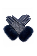 Women’s Faux Leather Diamond Stitch Faux Fur Cuff Glove
